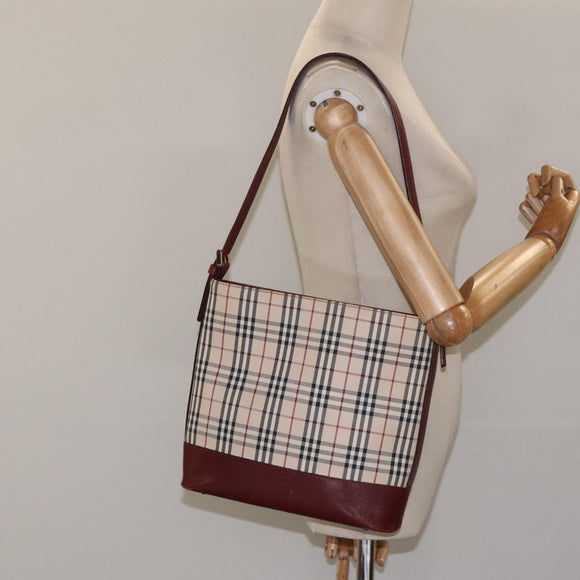 BURBERRY Nova Check Shoulder Bag Canvas Beige Gold Auth nb028