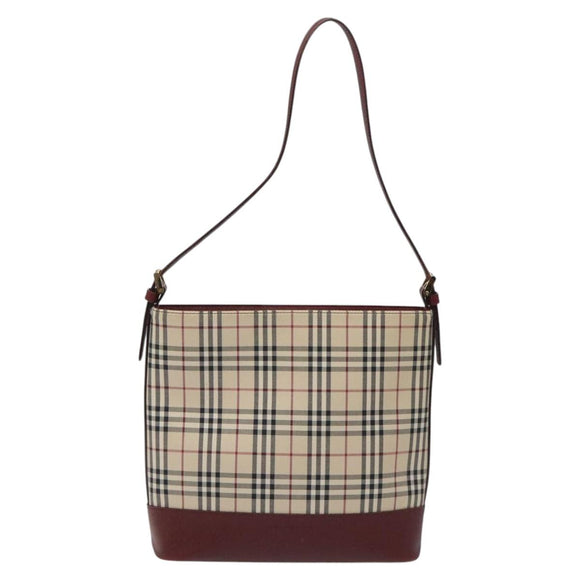 BURBERRY Nova Check Shoulder Bag Canvas Beige Gold Auth nb028