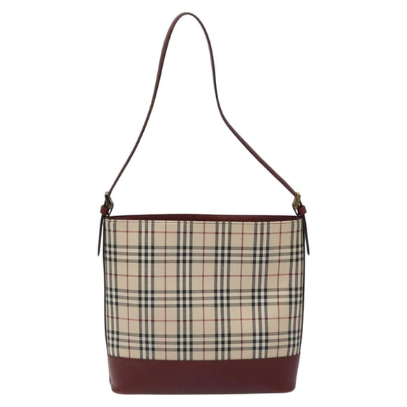 BURBERRY Nova Check Shoulder Bag Canvas Beige Gold Auth nb028