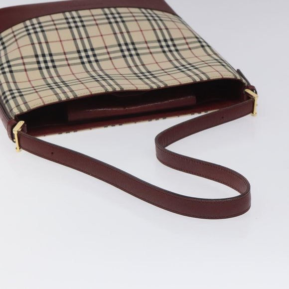 BURBERRY Nova Check Shoulder Bag Canvas Beige Gold Auth nb028