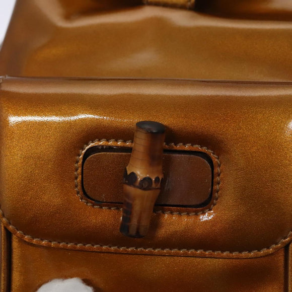 GUCCI Bamboo Backpack Patent leather Bronze Gold 003 1705 0030 Auth nb030