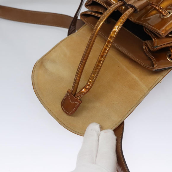 GUCCI Bamboo Backpack Patent leather Bronze Gold 003 1705 0030 Auth nb030