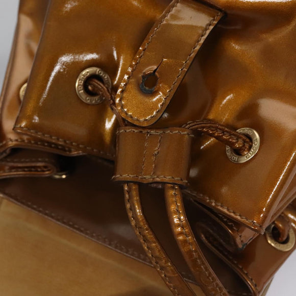GUCCI Bamboo Backpack Patent leather Bronze Gold 003 1705 0030 Auth nb030
