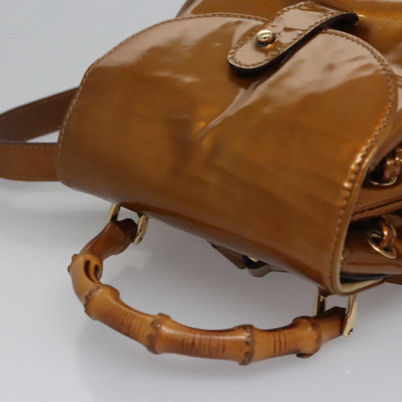 GUCCI Bamboo Backpack Patent leather Bronze Gold 003 1705 0030 Auth nb030