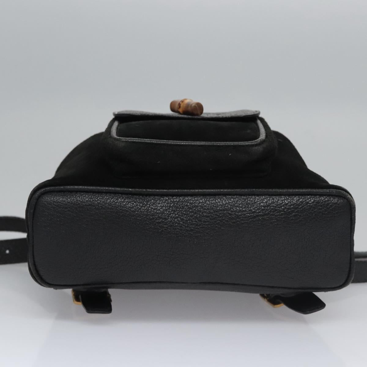 GUCCI Bamboo Backpack Suede Leather Black Gold 003 1705 0030 
