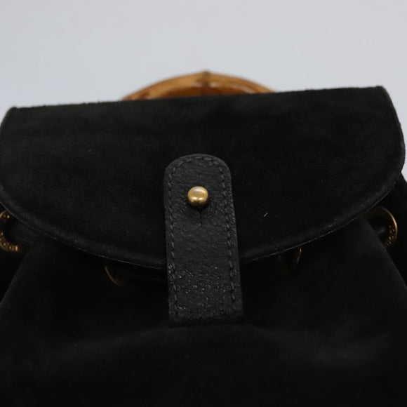 GUCCI Bamboo Backpack Suede Leather Black Gold 003 1705 0030 Auth nb031