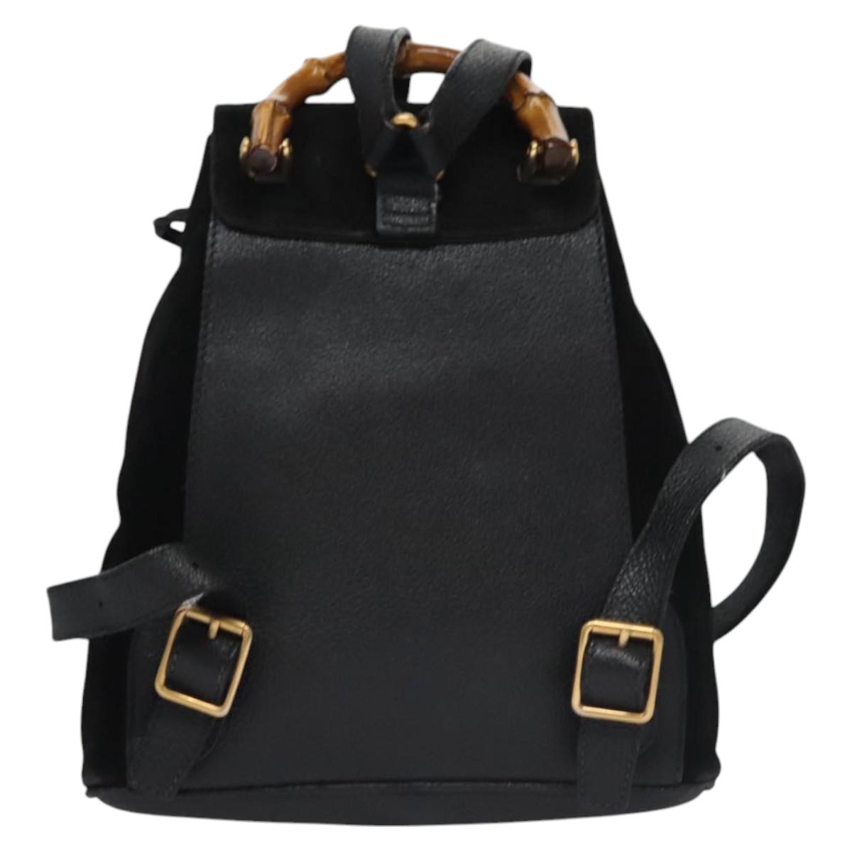Gucci Bamboo Black Gold Hardware Suede 003 1705 0030 Backpack GUCCI Bamboo Backpack Suede Leather Black Gold 003 1705 0030  main image 2