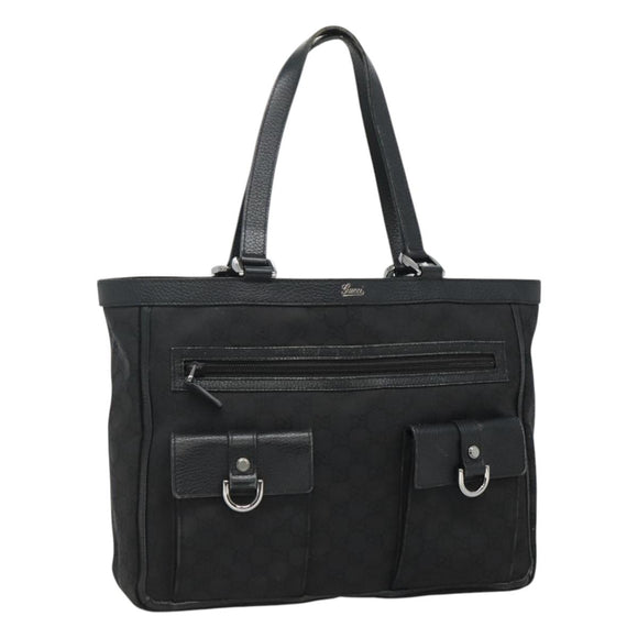 GUCCI GG Canvas Tote Bag Nylon Outlet Black Silver 268639 Auth nb032