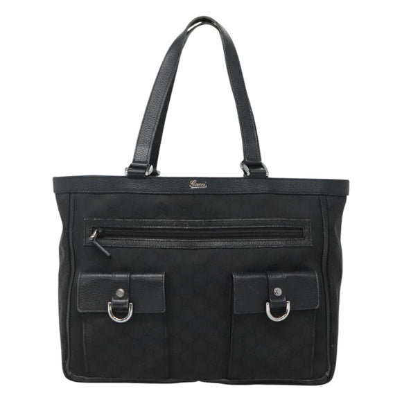 GUCCI GG Canvas Tote Bag Nylon Outlet Black Silver 268639 Auth nb032