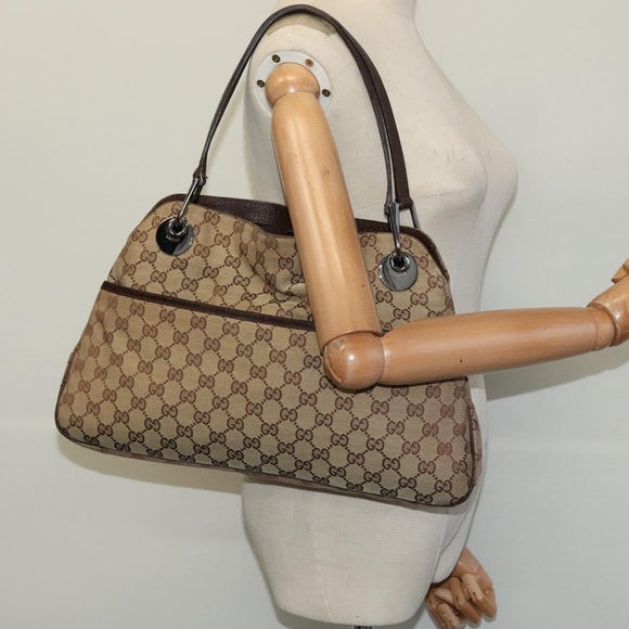GUCCI GG Canvas Shoulder Bag Beige Silver 121023 Auth nb042