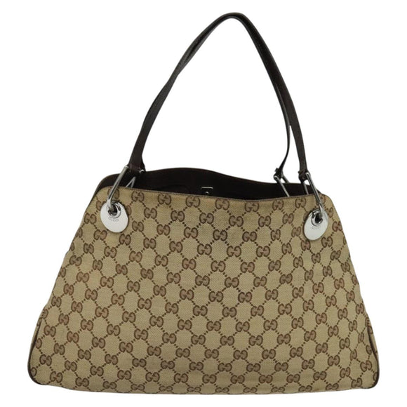 GUCCI GG Canvas Shoulder Bag Beige Silver 121023 Auth nb042