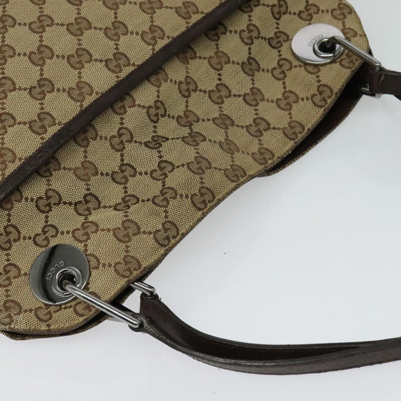 GUCCI GG Canvas Shoulder Bag Beige Silver 121023 Auth nb042