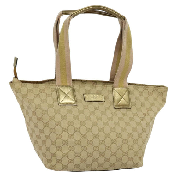 GUCCI GG Canvas Sherry Line Tote Bag Beige Pink gold 131230 Auth nb048
