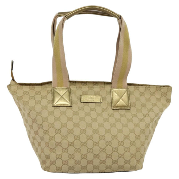 GUCCI GG Canvas Sherry Line Tote Bag Beige Pink gold 131230 Auth nb048