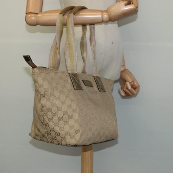 GUCCI GG Canvas Sherry Line Tote Bag Beige Pink gold 131230 Auth nb048