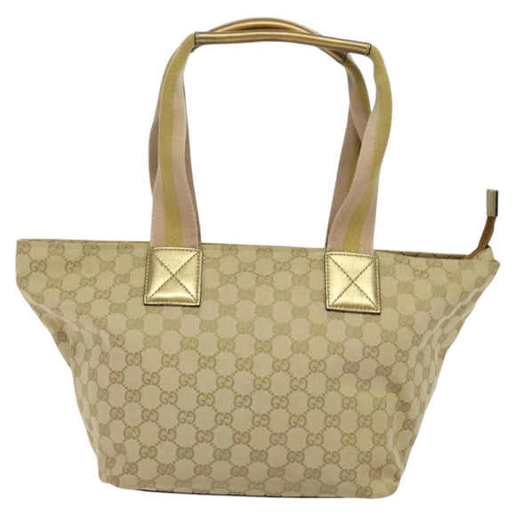GUCCI GG Canvas Sherry Line Tote Bag Beige Pink gold 131230 Auth nb048