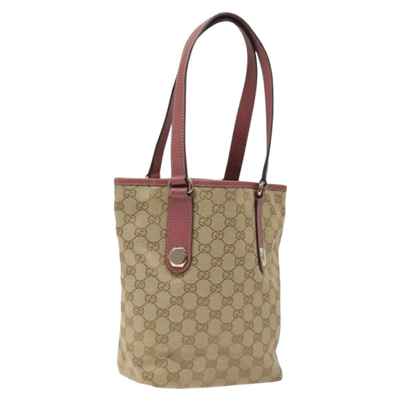 GUCCI GG Canvas Tote Bag Beige Pink Auth nb054