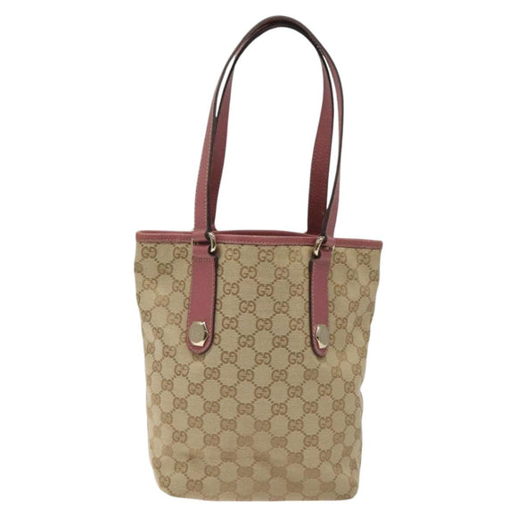 GUCCI GG Canvas Tote Bag Beige Pink Auth nb054
