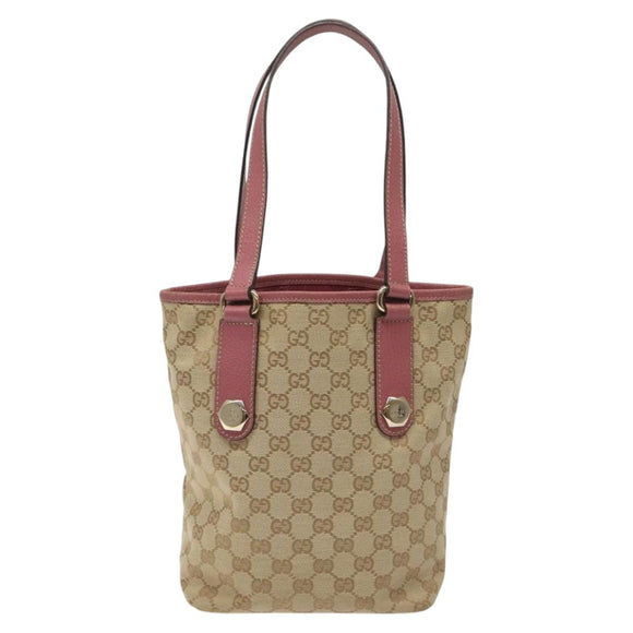 GUCCI GG Canvas Tote Bag Beige Pink Auth nb054