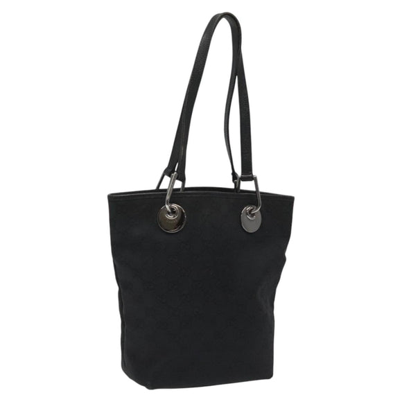 GUCCI GG Canvas Tote Bag Black Silver 120840 Auth nb060