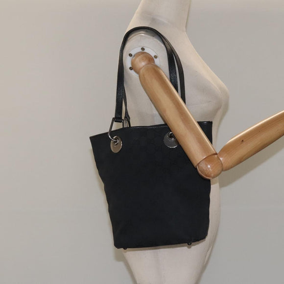 GUCCI GG Canvas Tote Bag Black Silver 120840 Auth nb060
