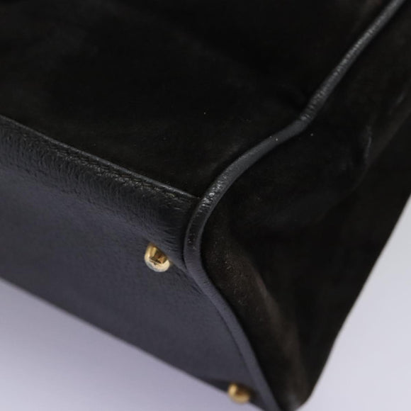 GUCCI Bamboo Hand Bag Suede Leather Black Gold 000 122 0316 Auth nb100