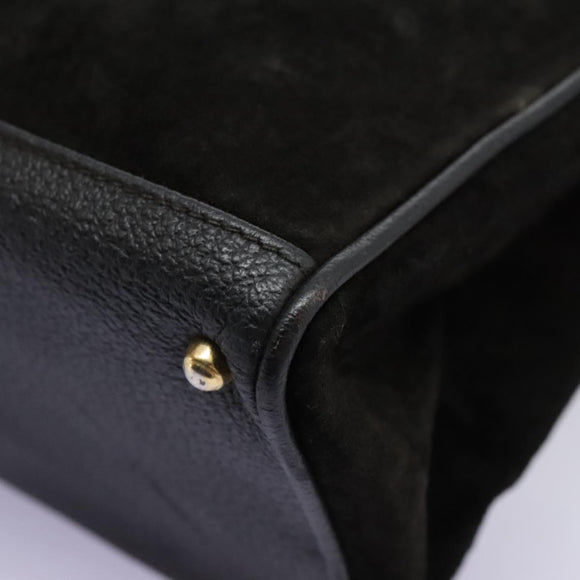 GUCCI Bamboo Hand Bag Suede Leather Black Gold 000 122 0316 Auth nb100