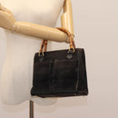 GUCCI Bamboo Hand Bag Suede Leather Black Gold 000 122 0316 Auth nb100-22