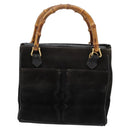 GUCCI Bamboo Hand Bag Suede Leather Black Gold 000 122 0316 Auth nb100-13