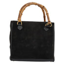GUCCI Bamboo Hand Bag Suede Leather Black Gold 000 122 0316 Auth nb100-2