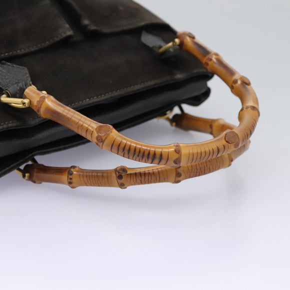 GUCCI Bamboo Hand Bag Suede Leather Black Gold 000 122 0316 Auth nb100