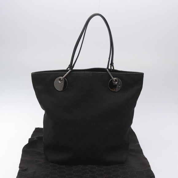 GUCCI GG Canvas Tote Bag Black Silver 120836 Auth nb105