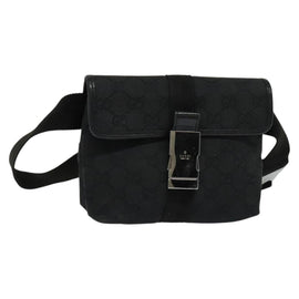 GUCCI GG Canvas Waist bag Black Silver 131236 Auth nb108