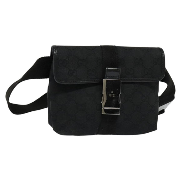 GUCCI GG Canvas Waist bag Black Silver 131236 Auth nb108