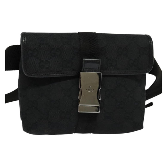 GUCCI GG Canvas Waist bag Black Silver 131236 Auth nb108