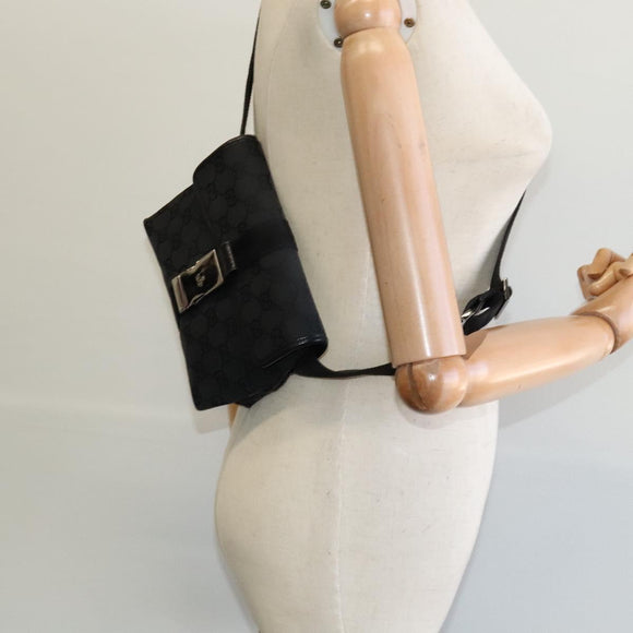 GUCCI GG Canvas Waist bag Black Silver 131236 Auth nb108