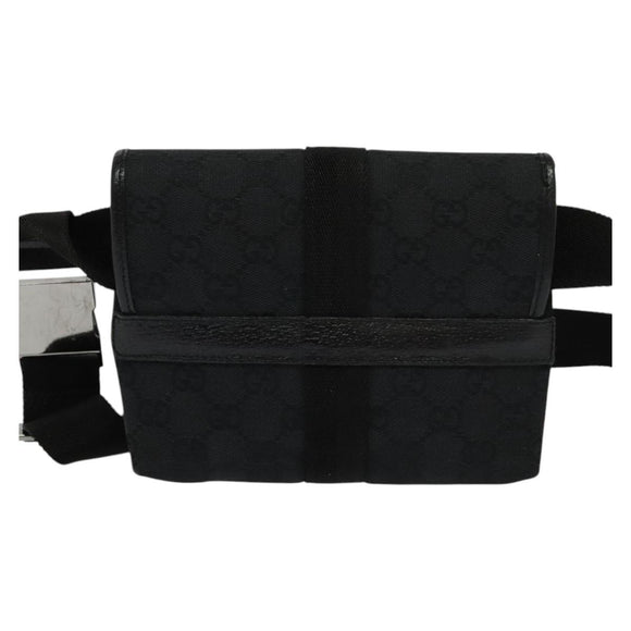 GUCCI GG Canvas Waist bag Black Silver 131236 Auth nb108