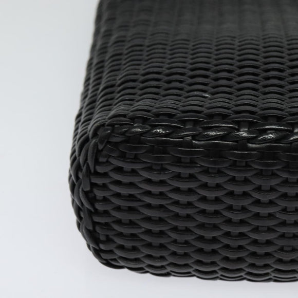 GUCCI Chain Shoulder Bag Straw Black Auth nb112