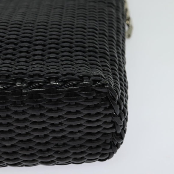GUCCI Chain Shoulder Bag Straw Black Auth nb112
