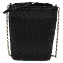 GUCCI Chain Shoulder Bag Straw Black Auth nb112-13