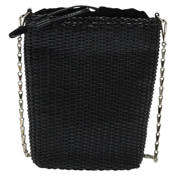 GUCCI Chain Shoulder Bag Straw Black Auth nb112