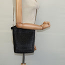 GUCCI Chain Shoulder Bag Straw Black Auth nb112-20