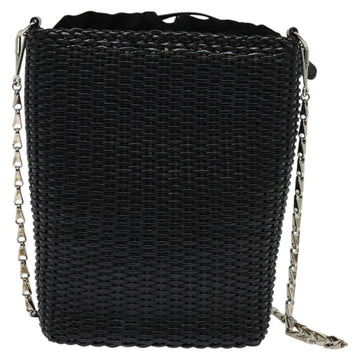 GUCCI Chain Shoulder Bag Straw Black Auth nb112 - 0