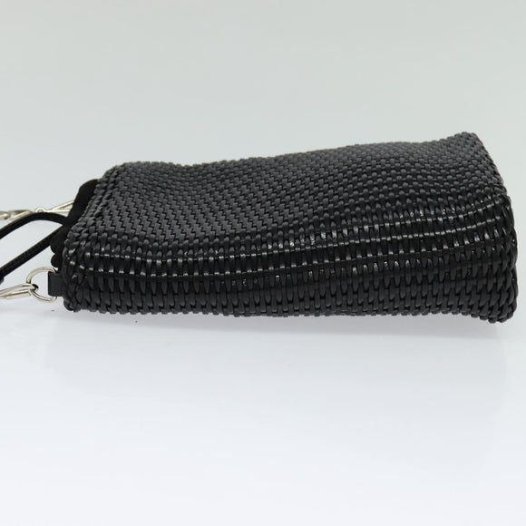 GUCCI Chain Shoulder Bag Straw Black Auth nb112