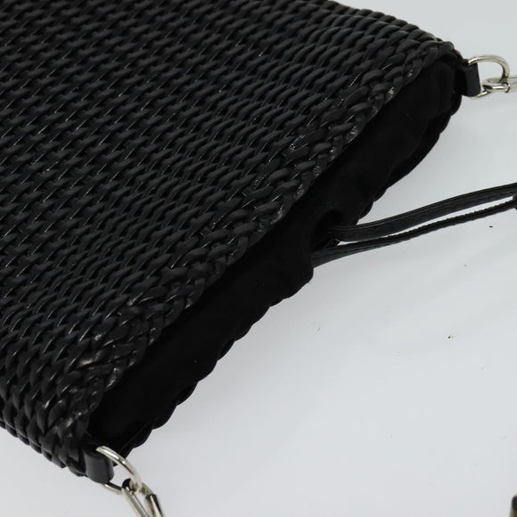 GUCCI Chain Shoulder Bag Straw Black Auth nb112