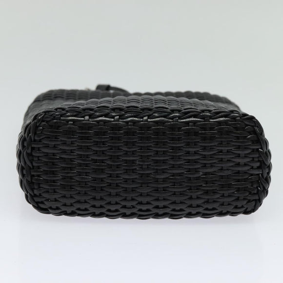 GUCCI Chain Shoulder Bag Straw Black Auth nb112