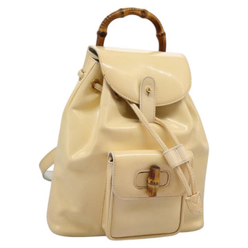 GUCCI Bamboo Backpack Patent leather Beige Gold 003 2058 0030 Auth nb115
