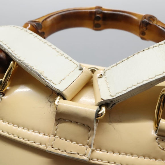 GUCCI Bamboo Backpack Patent leather Beige Gold 003 2058 0030 Auth nb115