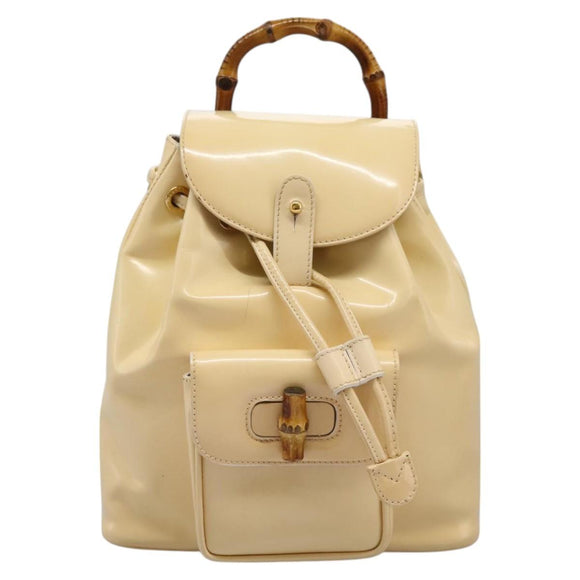 GUCCI Bamboo Backpack Patent leather Beige Gold 003 2058 0030 Auth nb115