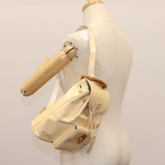 GUCCI Bamboo Backpack Patent leather Beige Gold 003 2058 0030 Auth nb115